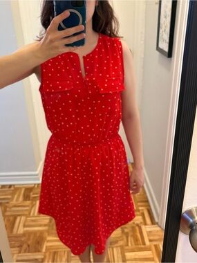 Red Polka Dot Sleeveless Keyhole Dress